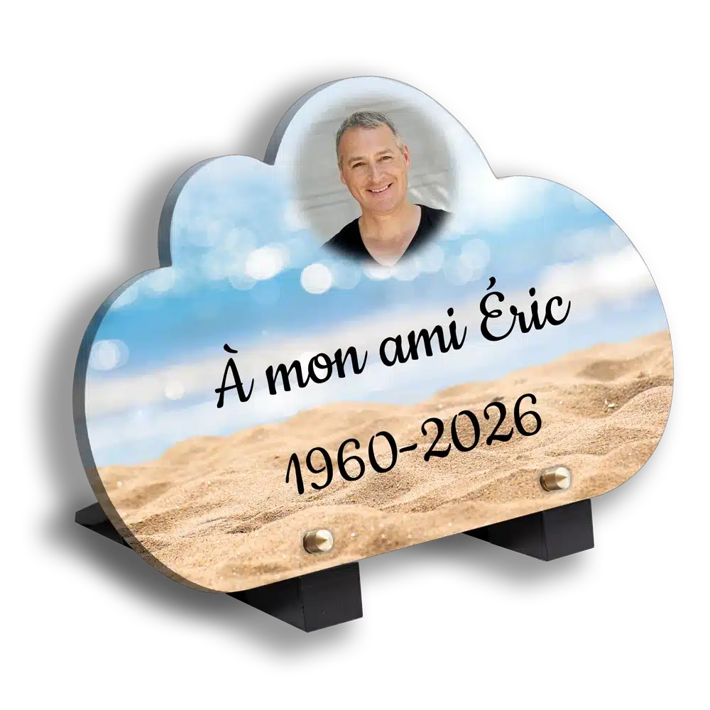 Plaque funéraire personnalisée en plexiglas - Plage lumineuse